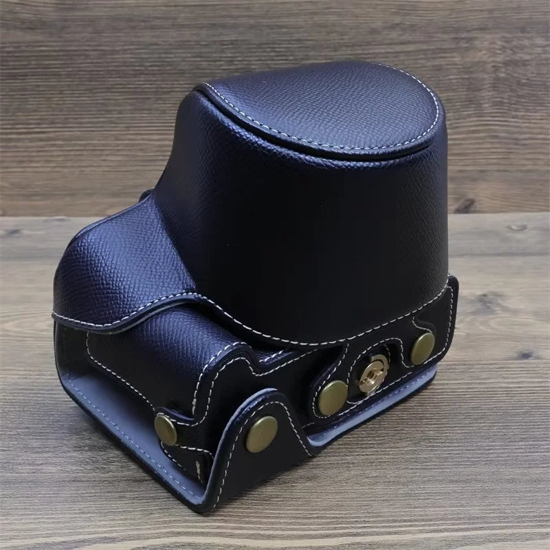 Uniqkart for Canon EOS R50 Camera Case Battery Opening Design Palm Texture Leather Bag with Strap and Small Bag - Black