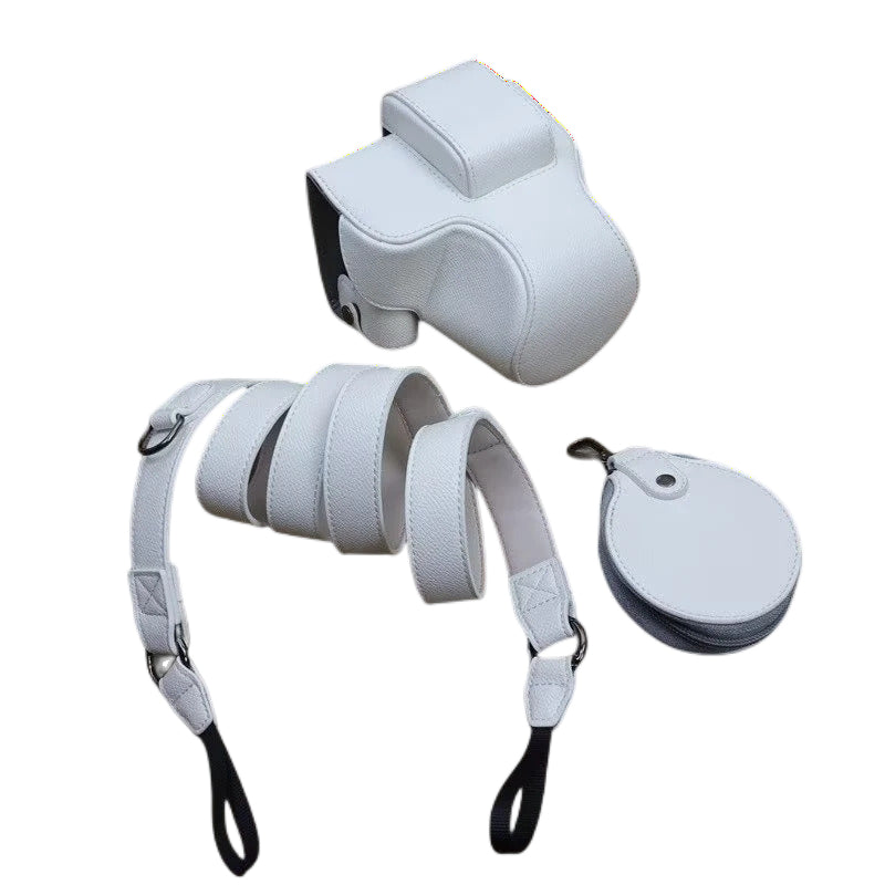 Uniqkart for Canon EOS R50 Camera Case Battery Opening Design Palm Texture Leather Bag with Strap and Small Bag - Grey White