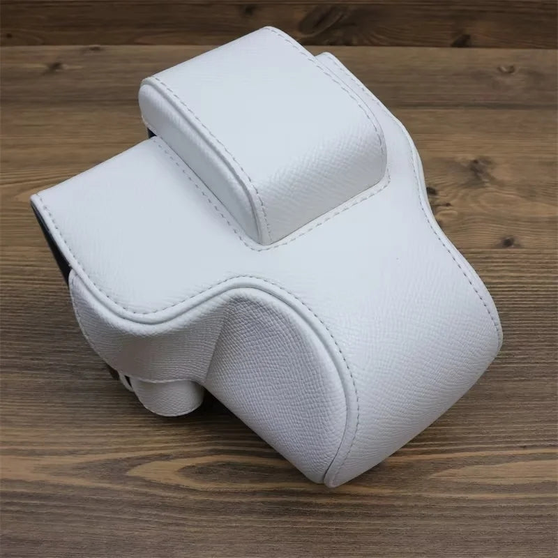 Uniqkart for Canon EOS R50 Camera Case Battery Opening Design Palm Texture Leather Bag with Strap and Small Bag - Grey White