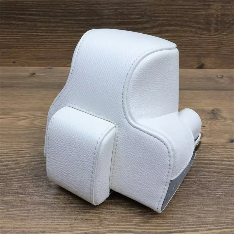 Uniqkart for Canon EOS R50 Camera Case Battery Opening Design Palm Texture Leather Bag with Strap and Small Bag - Grey White