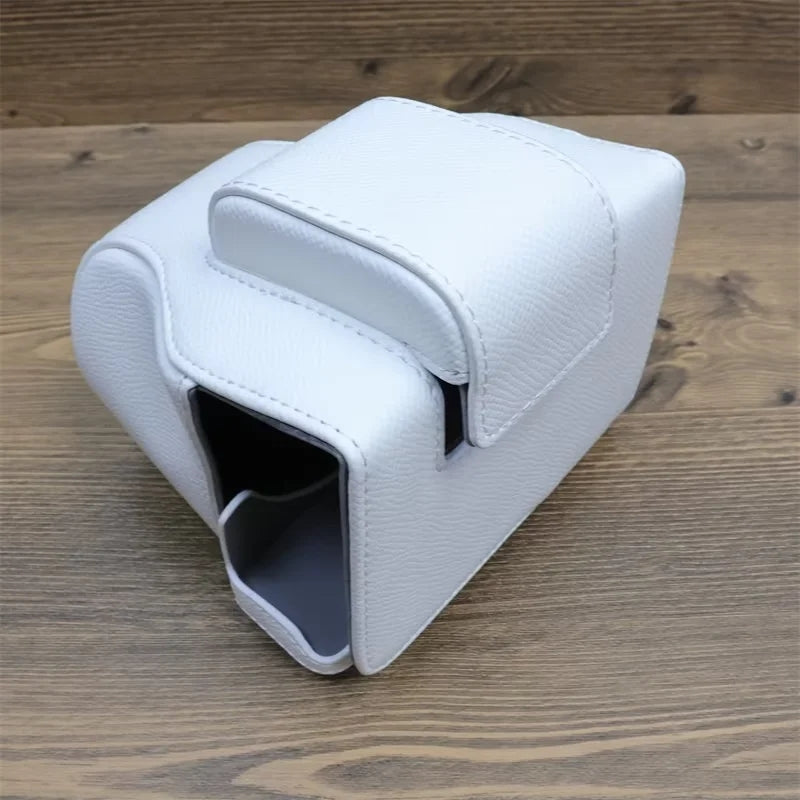 Uniqkart for Canon EOS R50 Camera Case Battery Opening Design Palm Texture Leather Bag with Strap and Small Bag - Grey White