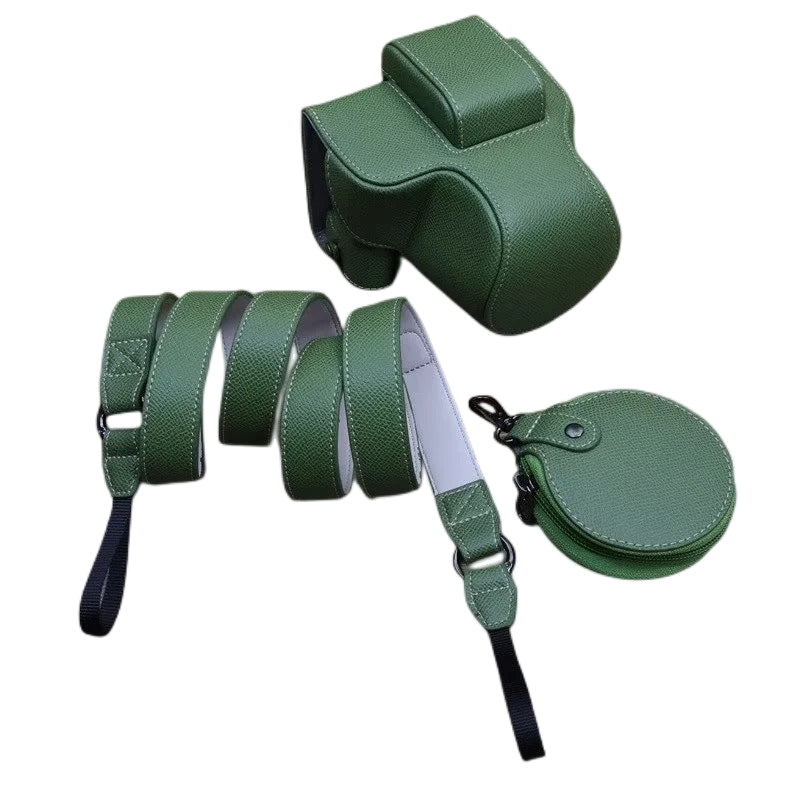 Uniqkart for Canon EOS R50 Camera Case Battery Opening Design Palm Texture Leather Bag with Strap and Small Bag - Green