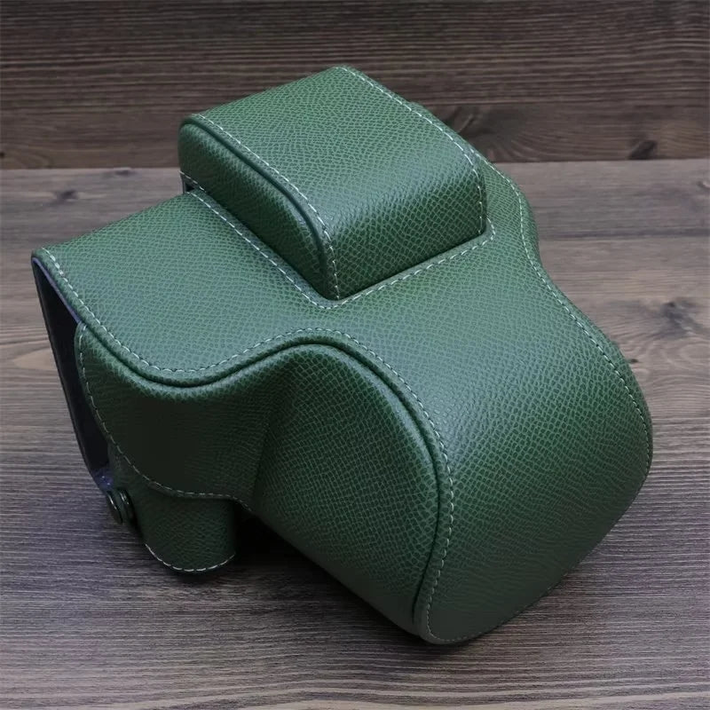 Uniqkart for Canon EOS R50 Camera Case Battery Opening Design Palm Texture Leather Bag with Strap and Small Bag - Green