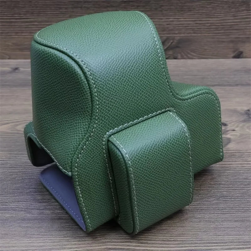 Uniqkart for Canon EOS R50 Camera Case Battery Opening Design Palm Texture Leather Bag with Strap and Small Bag - Green