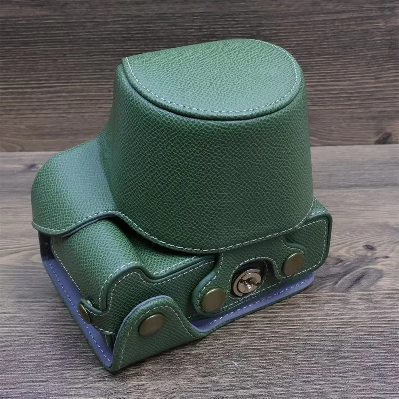 Uniqkart for Canon EOS R50 Camera Case Battery Opening Design Palm Texture Leather Bag with Strap and Small Bag - Green