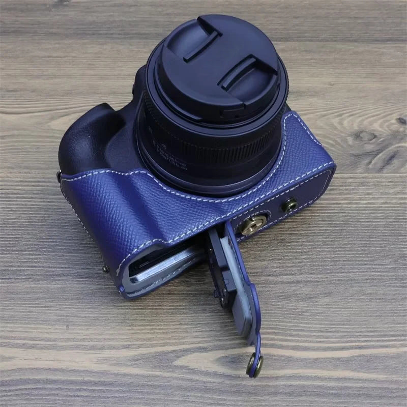 Uniqkart for Canon EOS R50 Camera Case Battery Opening Design Palm Texture Leather Bag with Strap and Small Bag - Baby Blue