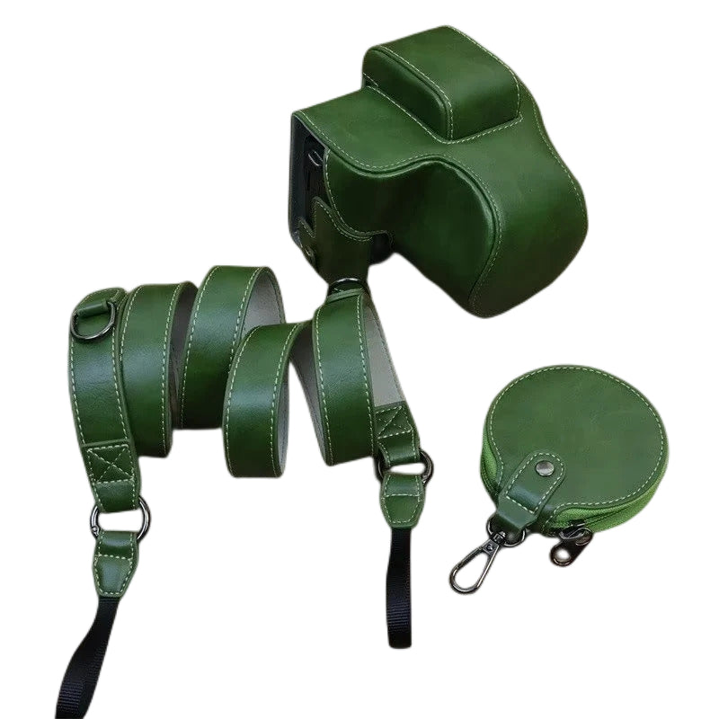 Uniqkart for Canon EOS R50 PU Leather Camera Case Battery Opening Design Camera Cover with Strap and Small Bag - Green