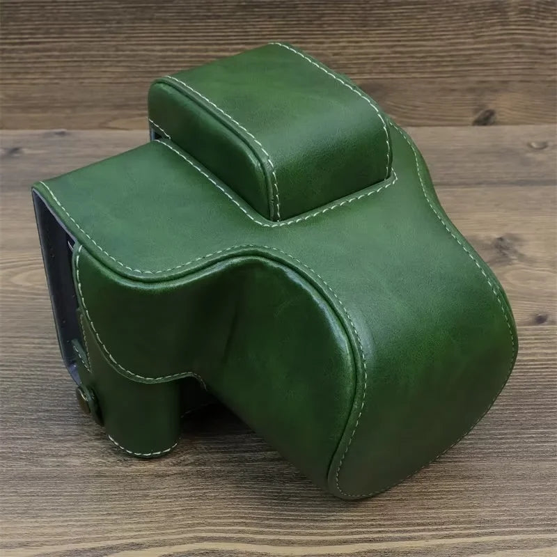 Uniqkart for Canon EOS R50 PU Leather Camera Case Battery Opening Design Camera Cover with Strap and Small Bag - Green