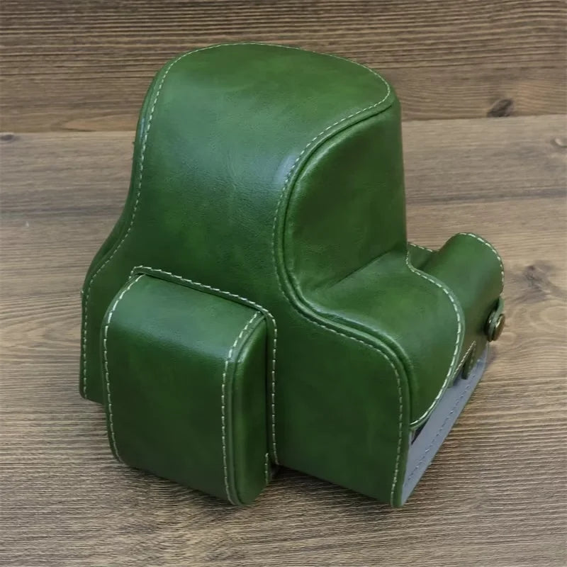 Uniqkart for Canon EOS R50 PU Leather Camera Case Battery Opening Design Camera Cover with Strap and Small Bag - Green