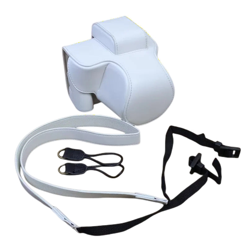 Uniqkart for Canon EOS R50 Detachable PU Leather Camera Bag Protective Cover with Shoulder Strap - White