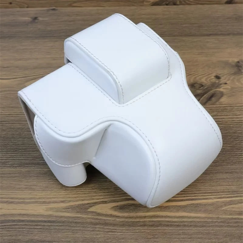 Uniqkart for Canon EOS R50 Detachable PU Leather Camera Bag Protective Cover with Shoulder Strap - White