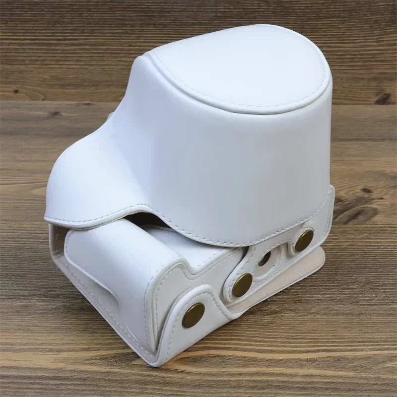 Uniqkart for Canon EOS R50 Detachable PU Leather Camera Bag Protective Cover with Shoulder Strap - White