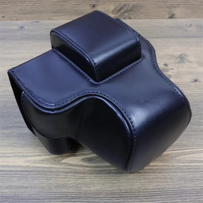 Uniqkart for Canon EOS R50 Detachable PU Leather Camera Bag Protective Cover with Shoulder Strap - Black