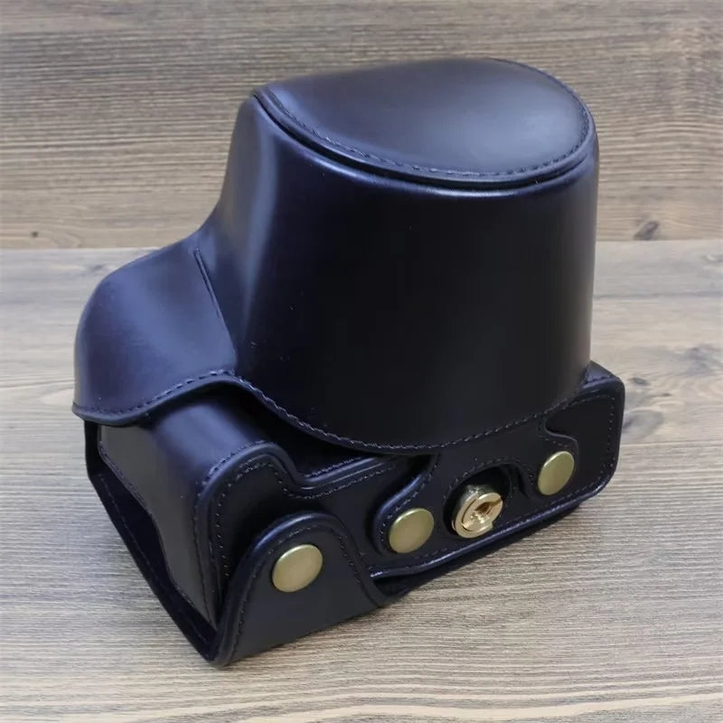 Uniqkart for Canon EOS R50 Detachable PU Leather Camera Bag Protective Cover with Shoulder Strap - Black