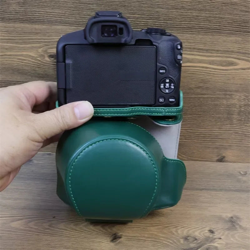 Uniqkart for Canon EOS R50 Detachable PU Leather Camera Bag Protective Cover with Shoulder Strap - Black