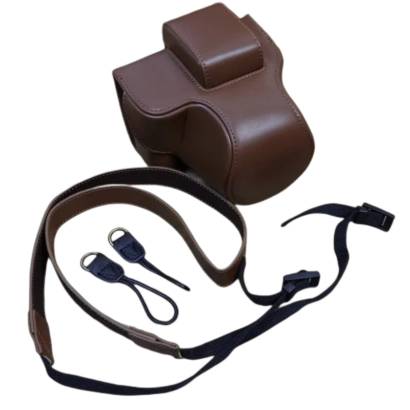 Uniqkart for Canon EOS R50 Detachable PU Leather Camera Bag Protective Cover with Shoulder Strap - Coffee