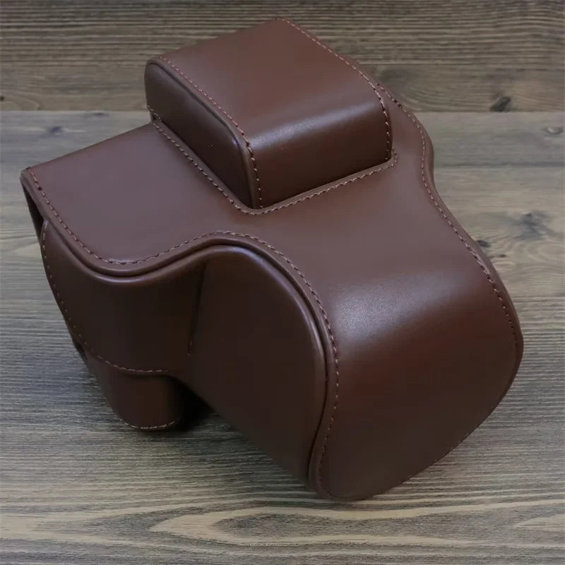 Uniqkart for Canon EOS R50 Detachable PU Leather Camera Bag Protective Cover with Shoulder Strap - Coffee