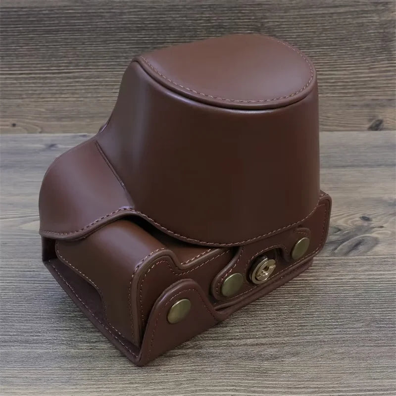 Uniqkart for Canon EOS R50 Detachable PU Leather Camera Bag Protective Cover with Shoulder Strap - Coffee