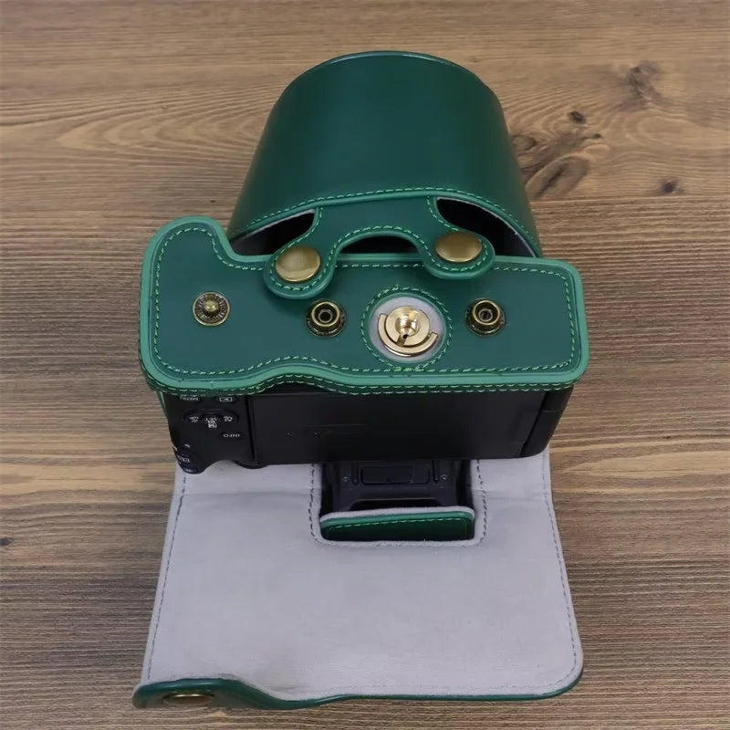 Uniqkart for Canon EOS R50 Detachable PU Leather Camera Bag Protective Cover with Shoulder Strap - Coffee