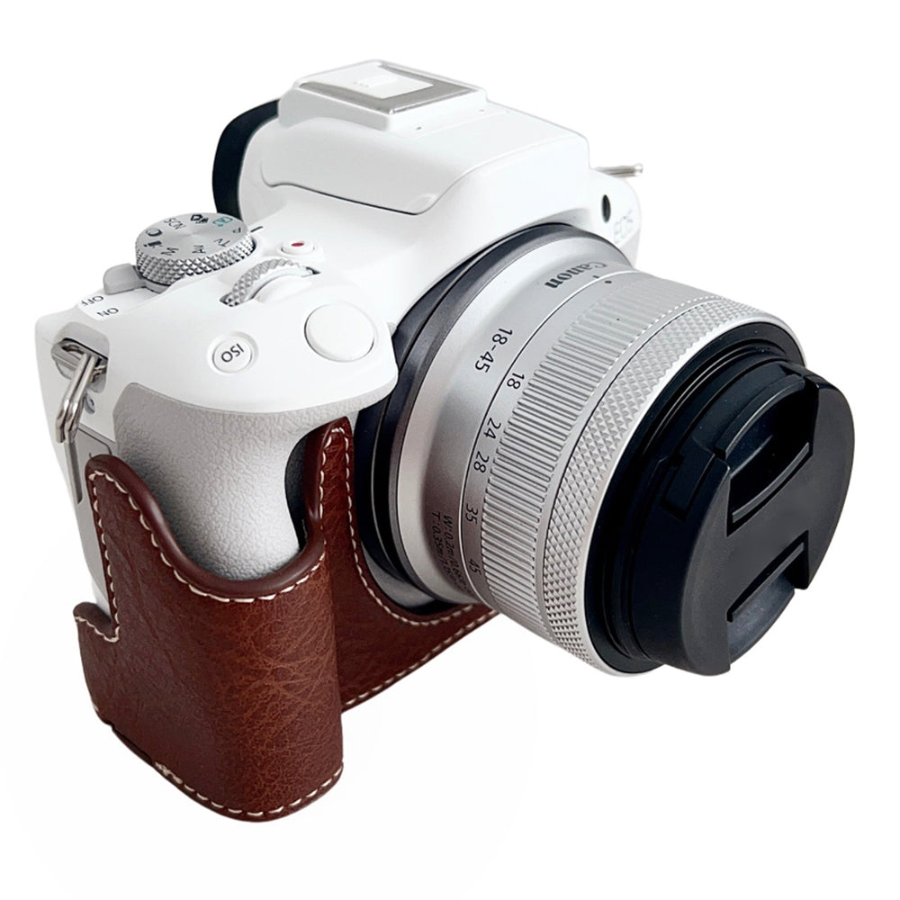 Uniqkart for Canon EOS R50 Buffalo Texture PU Leather Bottom Case Half Body Camera Cover with Battery Opening - Coffee