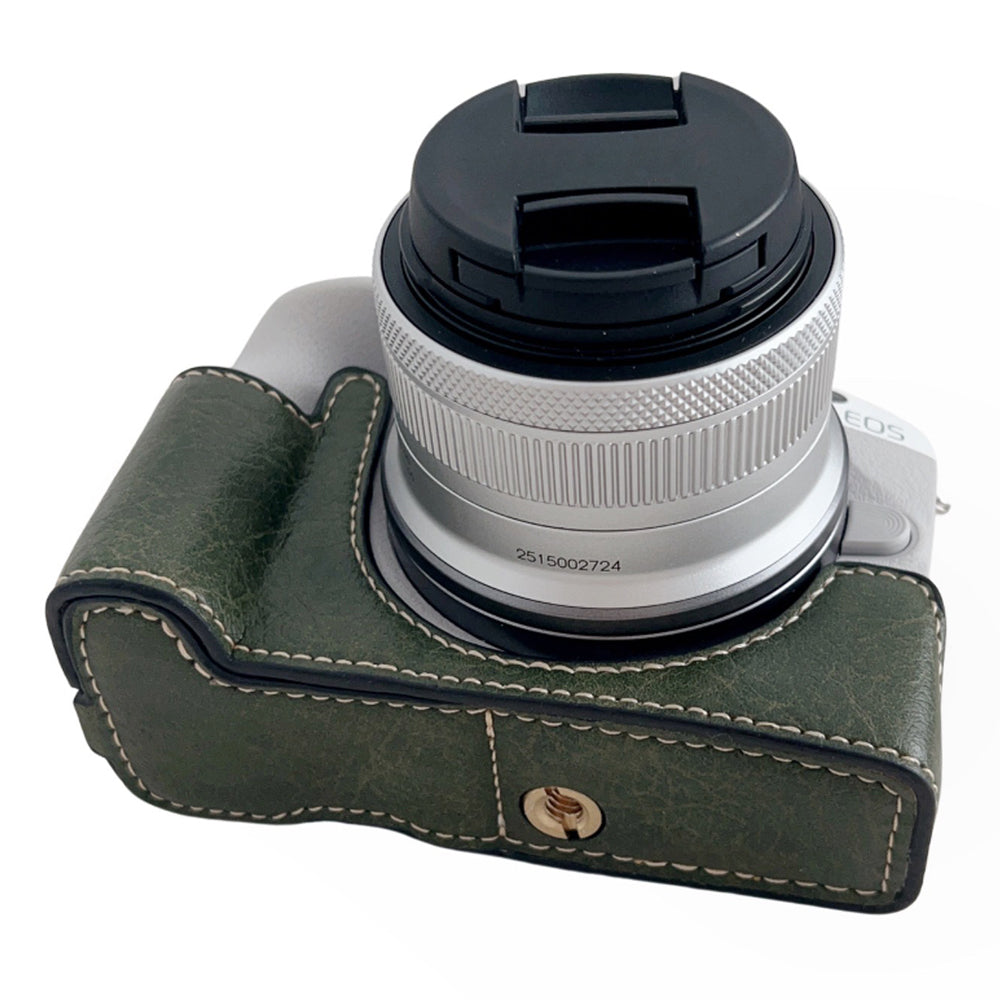 Uniqkart for Canon EOS R50 Buffalo Texture PU Leather Bottom Case Half Body Camera Cover with Battery Opening - Green