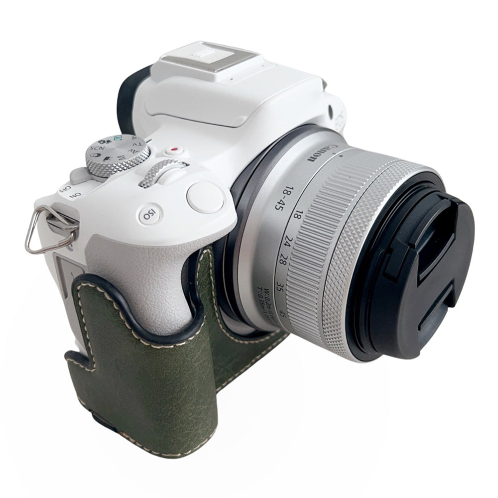 Uniqkart for Canon EOS R50 Buffalo Texture PU Leather Bottom Case Half Body Camera Cover with Battery Opening - Green