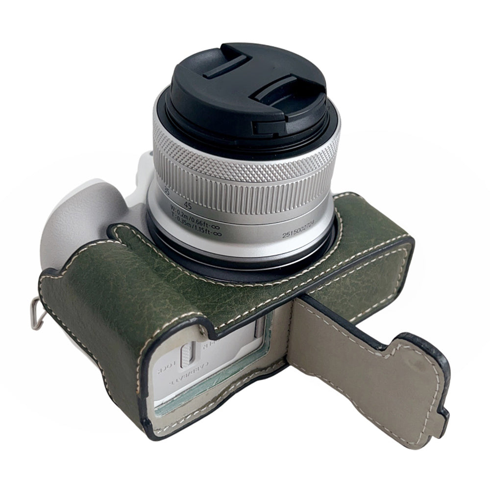 Uniqkart for Canon EOS R50 Buffalo Texture PU Leather Bottom Case Half Body Camera Cover with Battery Opening - Green