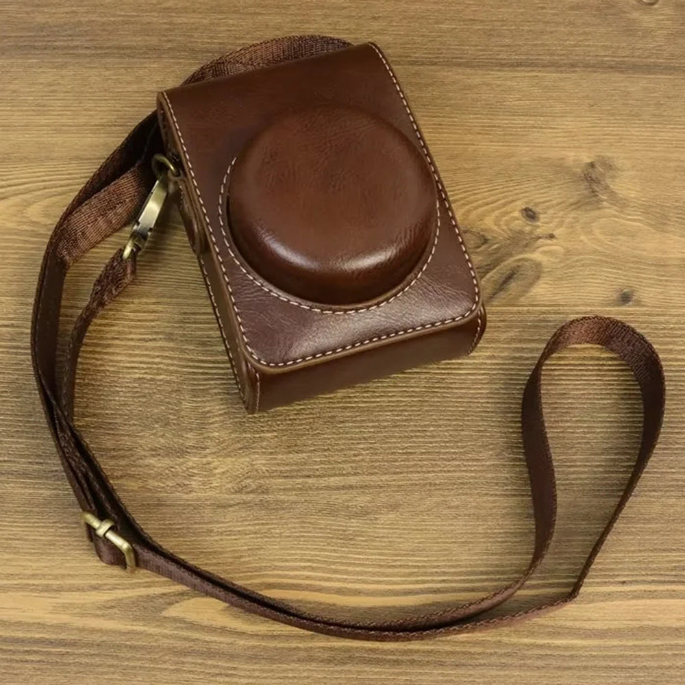 for Sony ZV-1 / ZV-1 II / ZV-1F PU Leather Camera Bag Protective Cover with Shoulder Strap, Vertical Type - Coffee