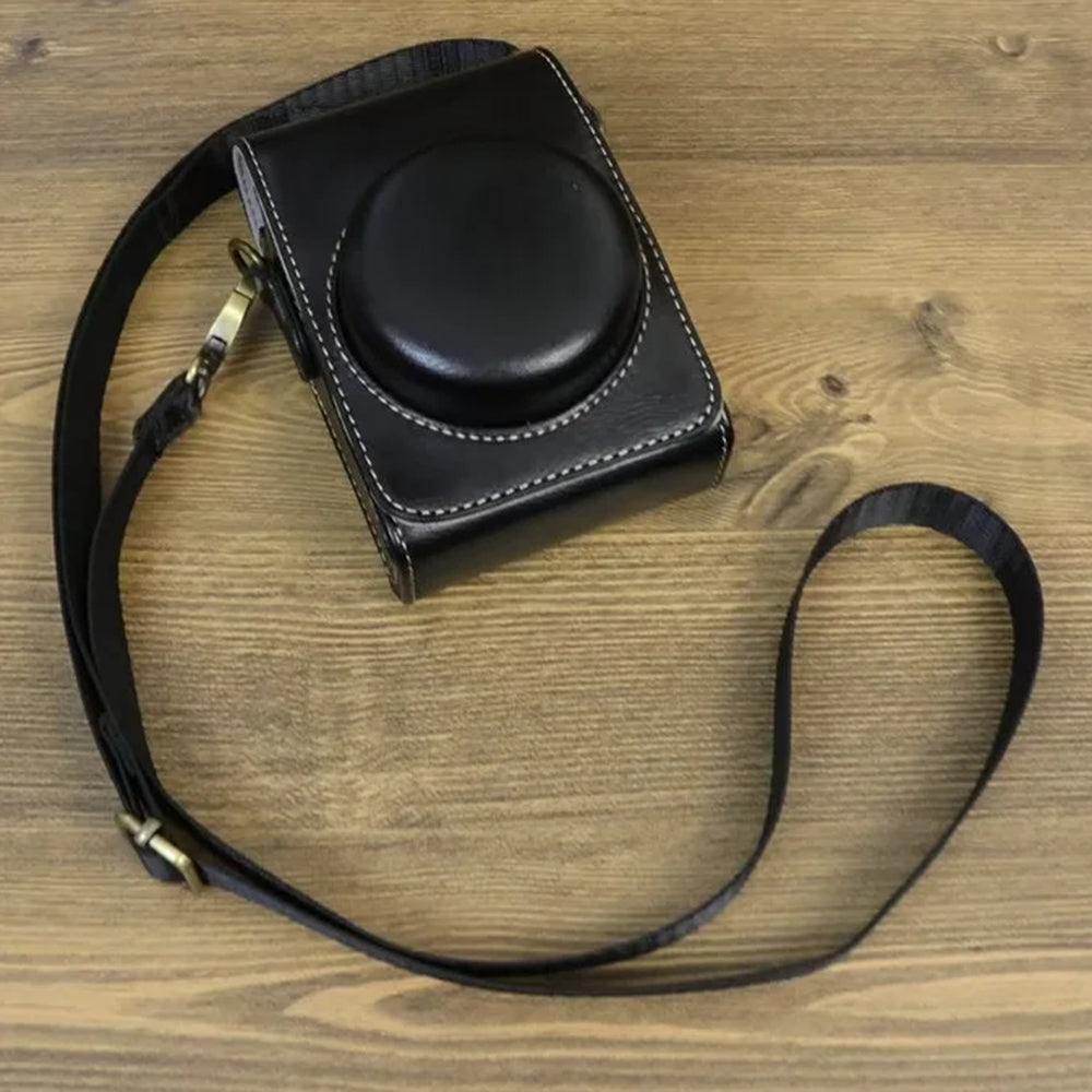 Uniqkart for Sony ZV-1 / ZV-1 II / ZV-1F PU Leather Camera Bag Protective Cover with Shoulder Strap, Vertical Type - Black