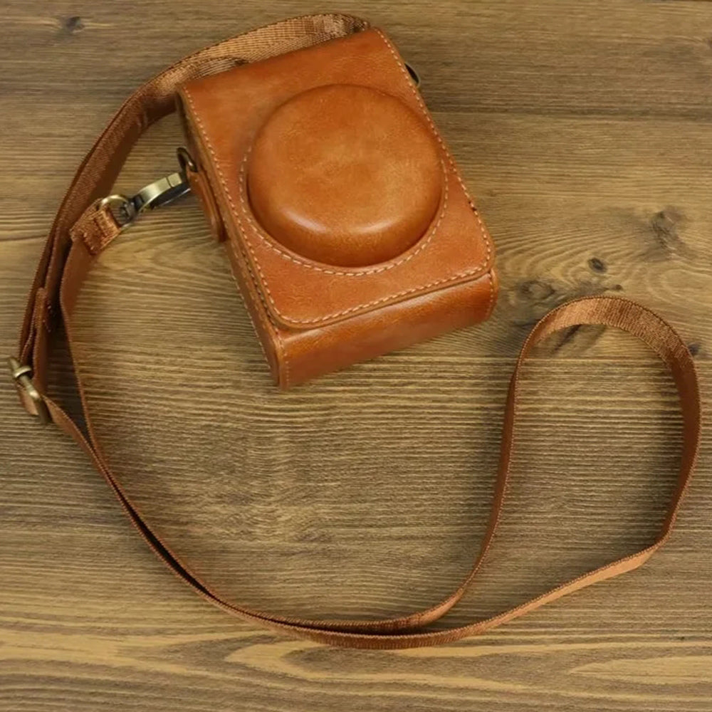 Uniqkart for Sony ZV-1 / ZV-1 II / ZV-1F PU Leather Camera Bag Protective Cover with Shoulder Strap, Vertical Type - Brown