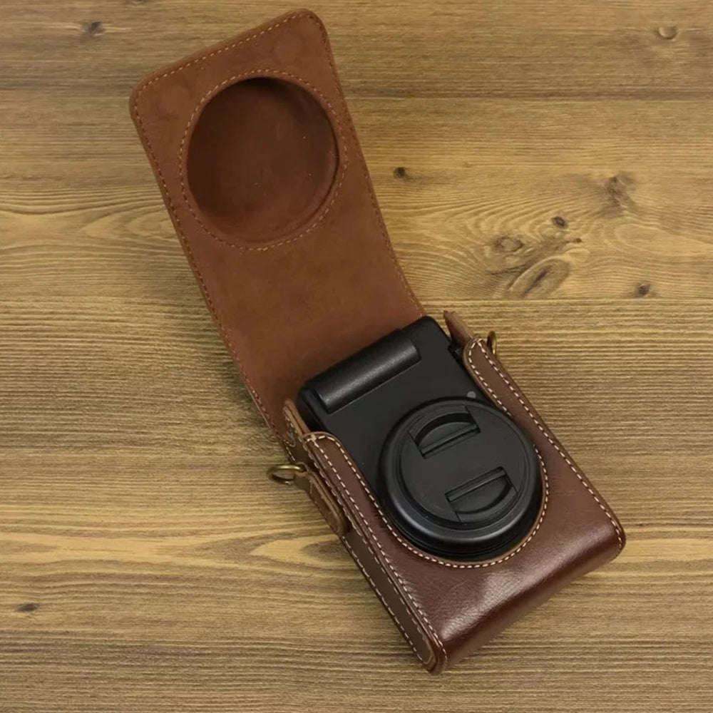 Uniqkart for Sony ZV-1 / ZV-1 II / ZV-1F PU Leather Camera Bag Protective Cover with Shoulder Strap, Vertical Type - Brown