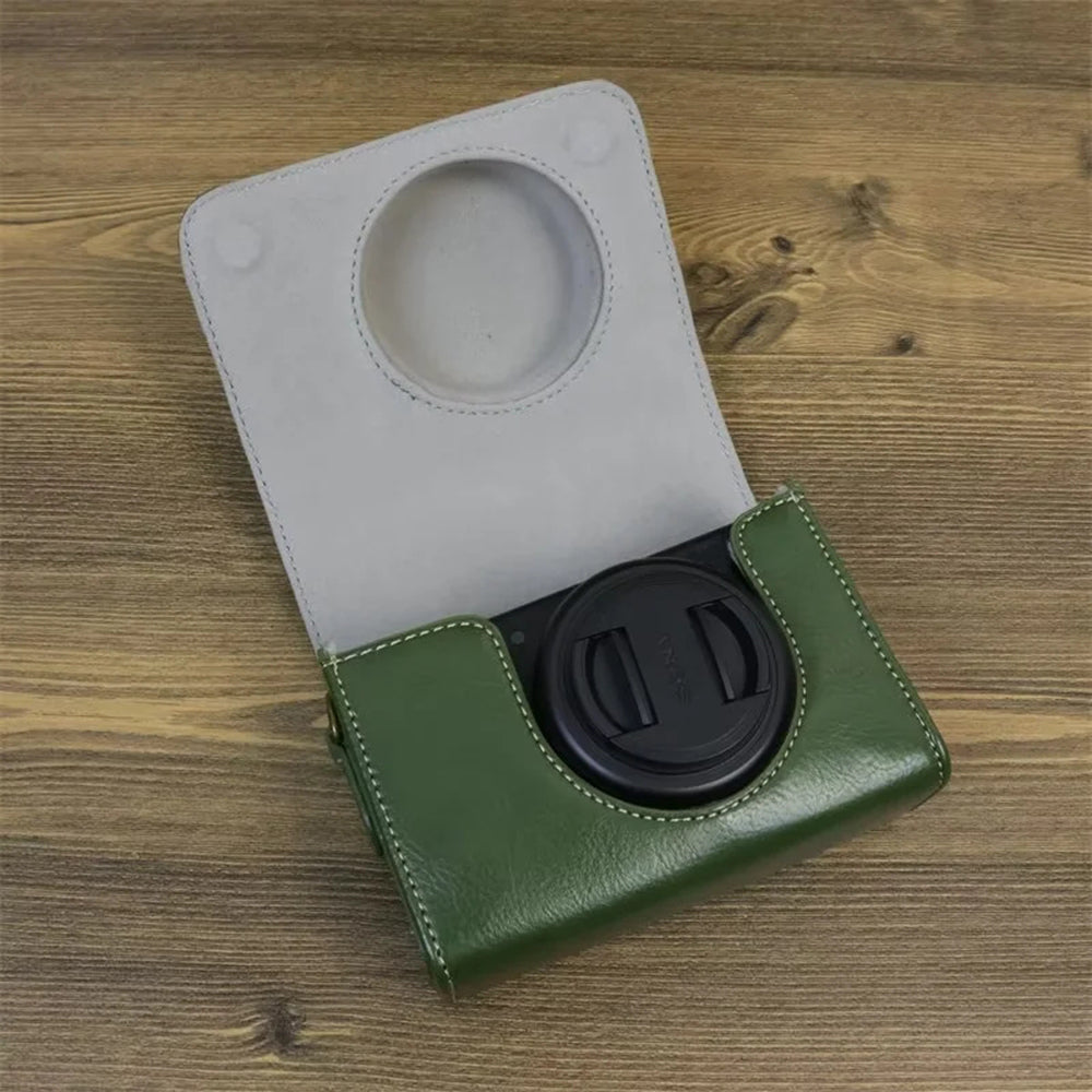 Camera Bag for Sony ZV-1 / ZV-1 II / ZV-1F PU Leather Protective Case with Shoulder Strap, Horizontal Type - Green