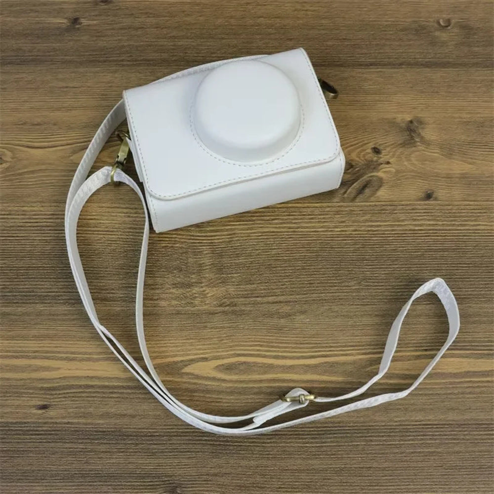 Camera Bag for Sony ZV-1 / ZV-1 II / ZV-1F PU Leather Protective Case with Shoulder Strap, Horizontal Type - White