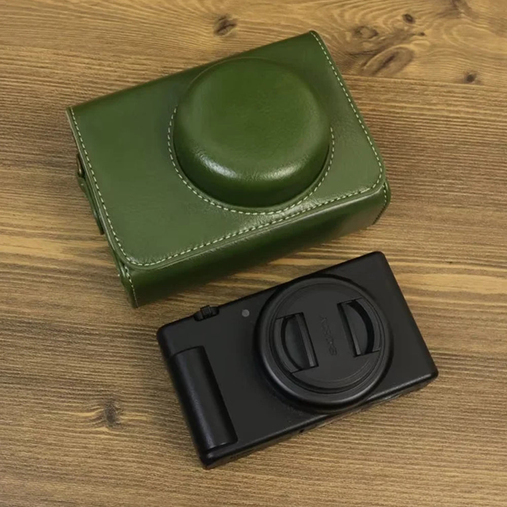 Camera Bag for Sony ZV-1 / ZV-1 II / ZV-1F PU Leather Protective Case with Shoulder Strap, Horizontal Type - White