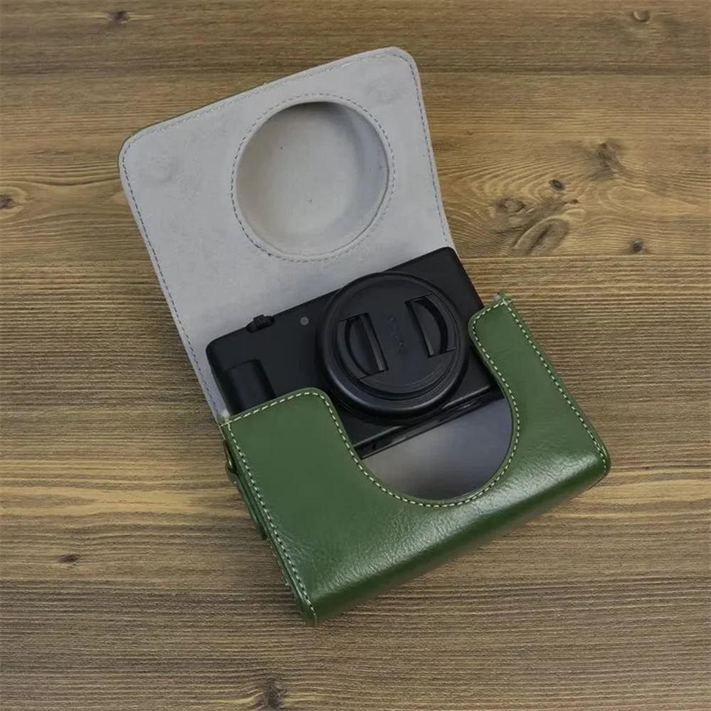 Camera Bag for Sony ZV-1 / ZV-1 II / ZV-1F PU Leather Protective Case with Shoulder Strap, Horizontal Type - White