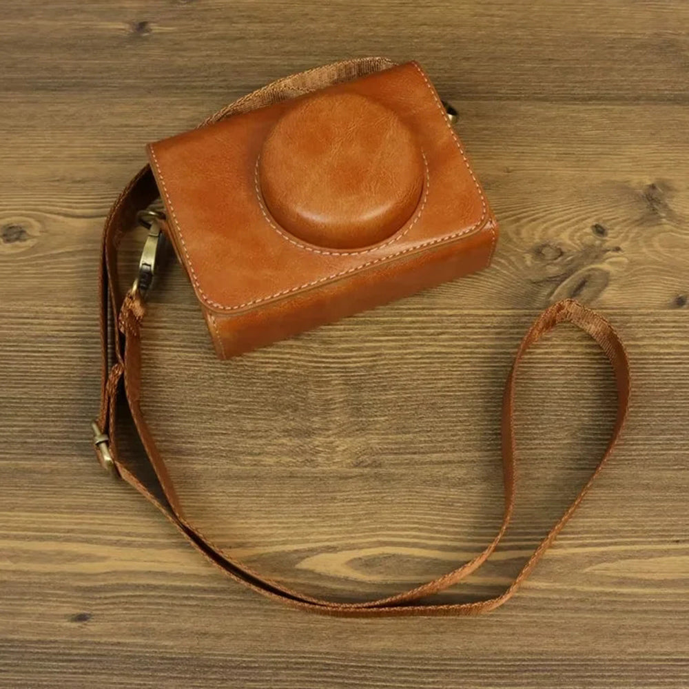 Camera Bag for Sony ZV-1 / ZV-1 II / ZV-1F PU Leather Protective Case with Shoulder Strap, Horizontal Type - Brown