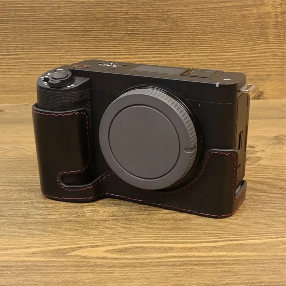 Uniqkart for Sony ZV-E1 PU Leather Camera Bottom Case Half Body Anti-scratch Cover with Battery Opening - Black
