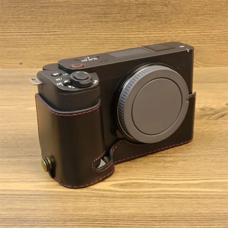 Uniqkart for Sony ZV-E1 PU Leather Camera Bottom Case Half Body Anti-scratch Cover with Battery Opening - Black