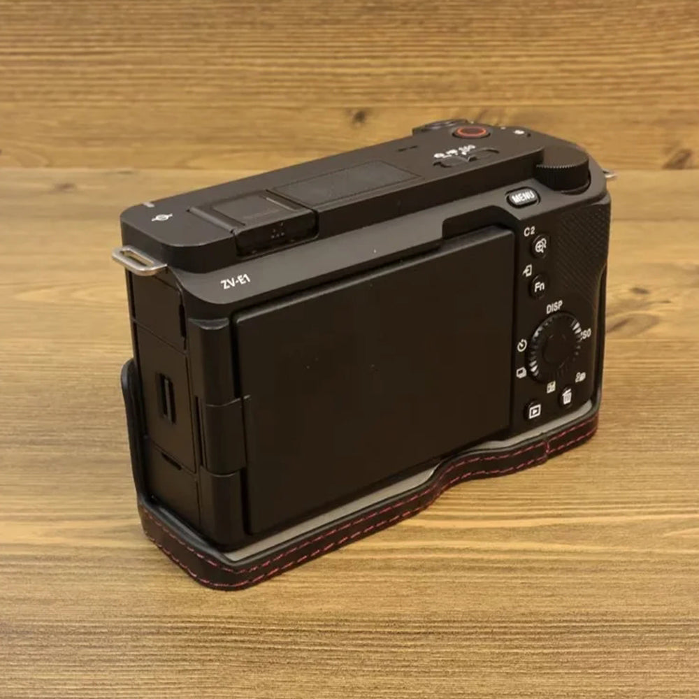 Uniqkart for Sony ZV-E1 PU Leather Camera Bottom Case Half Body Anti-scratch Cover with Battery Opening - Black