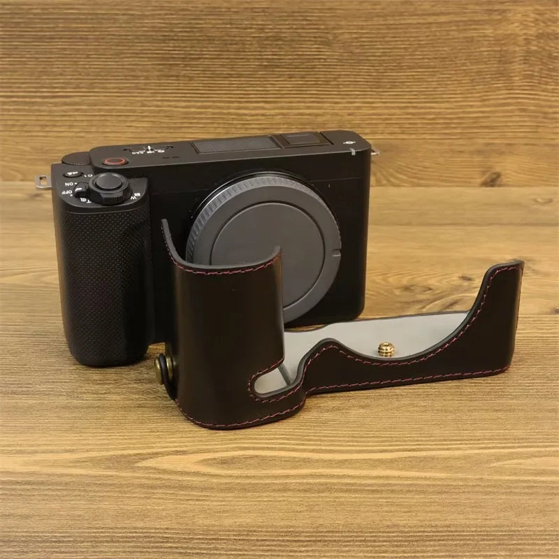 Uniqkart for Sony ZV-E1 PU Leather Camera Bottom Case Half Body Anti-scratch Cover with Battery Opening - Black