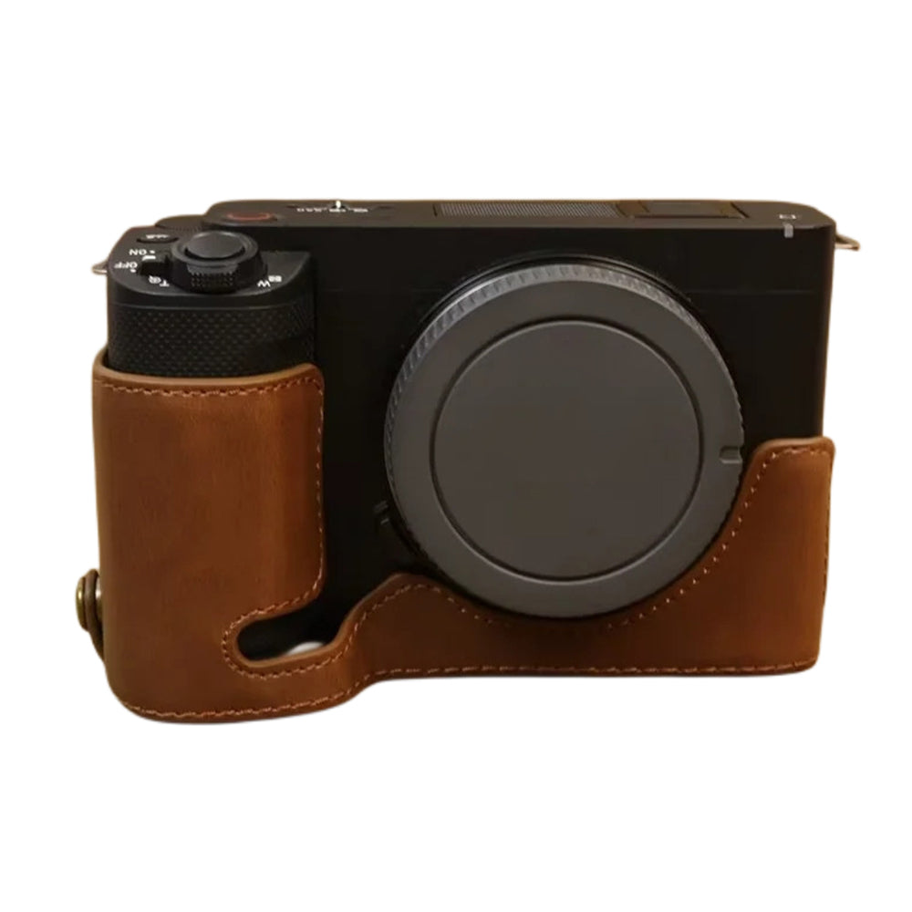 Uniqkart for Sony ZV-E1 PU Leather Camera Bottom Case Half Body Anti-scratch Cover with Battery Opening - Coffee