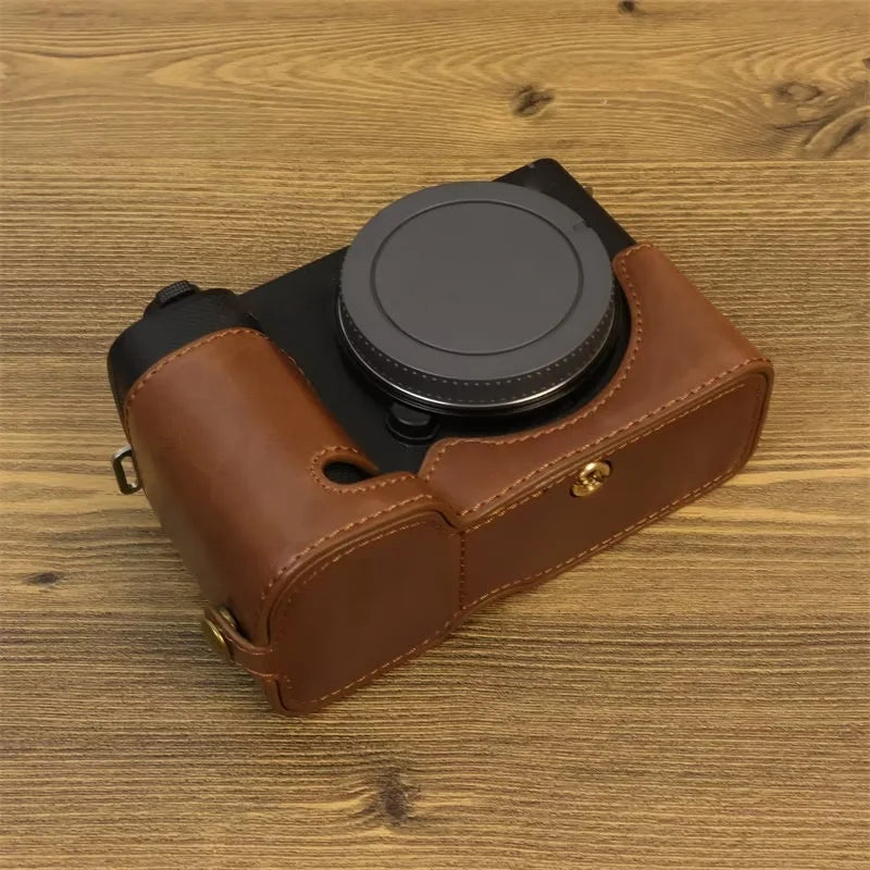 Uniqkart for Sony ZV-E1 PU Leather Camera Bottom Case Half Body Anti-scratch Cover with Battery Opening - Coffee