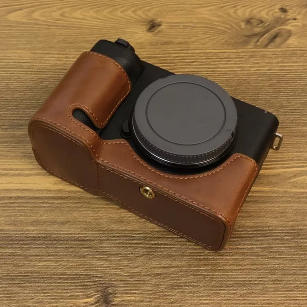 Uniqkart for Sony ZV-E1 PU Leather Camera Bottom Case Half Body Anti-scratch Cover with Battery Opening - Coffee