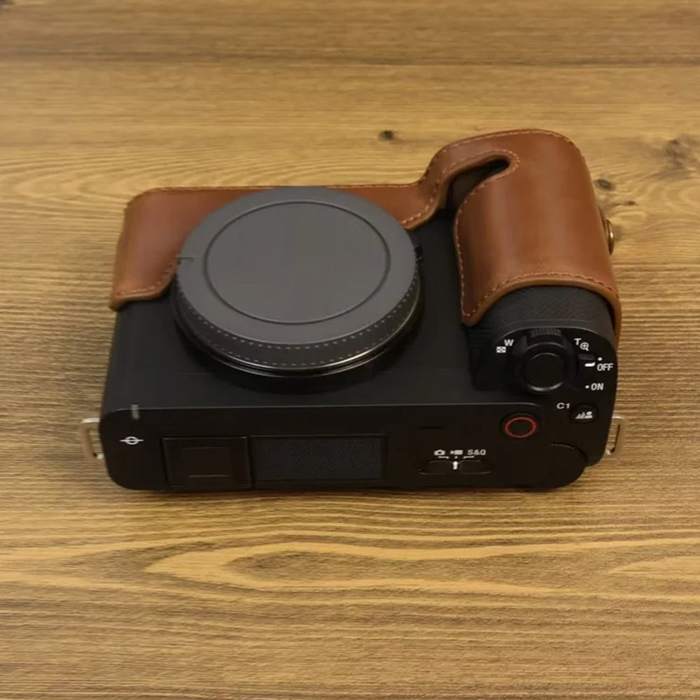 Uniqkart for Sony ZV-E1 PU Leather Camera Bottom Case Half Body Anti-scratch Cover with Battery Opening - Coffee