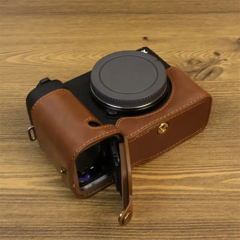 Uniqkart for Sony ZV-E1 PU Leather Camera Bottom Case Half Body Anti-scratch Cover with Battery Opening - Coffee