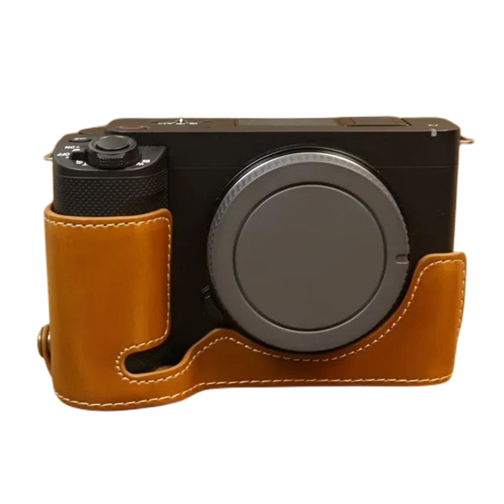 Uniqkart for Sony ZV-E1 PU Leather Camera Bottom Case Half Body Anti-scratch Cover with Battery Opening - Brown