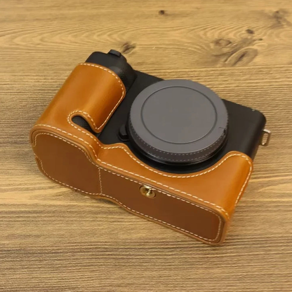 Uniqkart for Sony ZV-E1 PU Leather Camera Bottom Case Half Body Anti-scratch Cover with Battery Opening - Brown