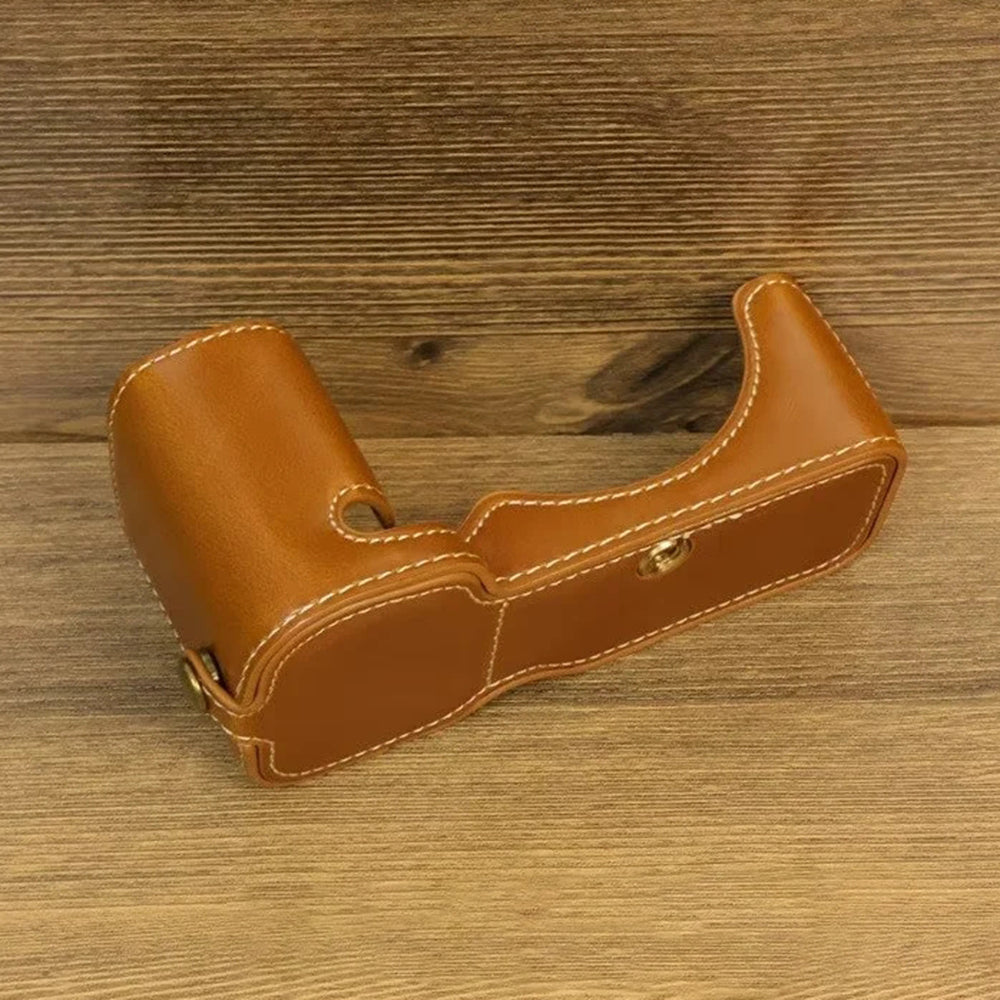 Uniqkart for Sony ZV-E1 PU Leather Camera Bottom Case Half Body Anti-scratch Cover with Battery Opening - Brown