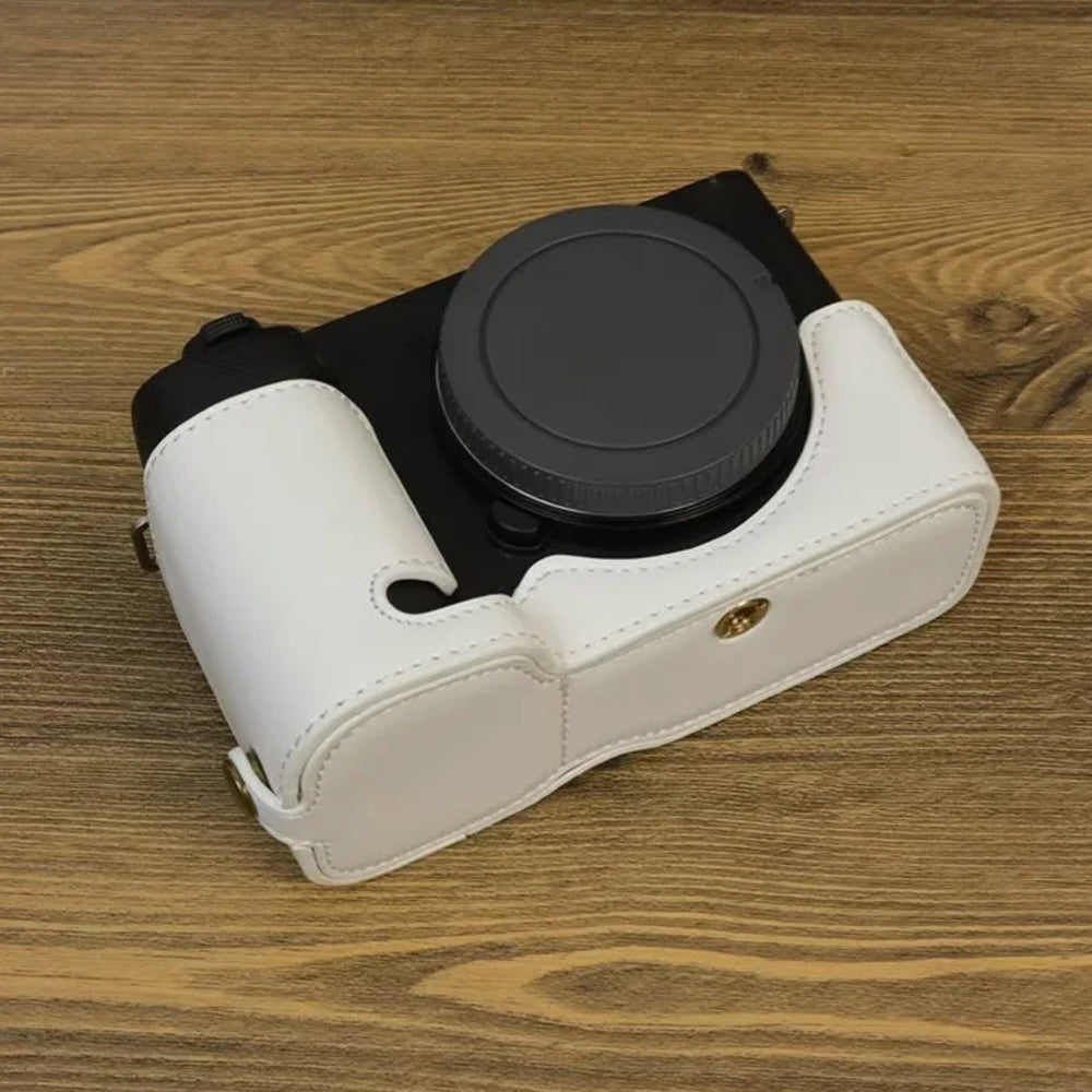 Uniqkart for Sony ZV-E1 PU Leather Camera Bottom Case Half Body Anti-scratch Cover with Battery Opening - White