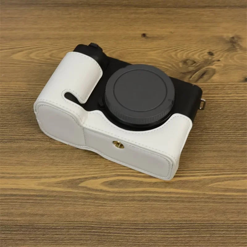 Uniqkart for Sony ZV-E1 PU Leather Camera Bottom Case Half Body Anti-scratch Cover with Battery Opening - White